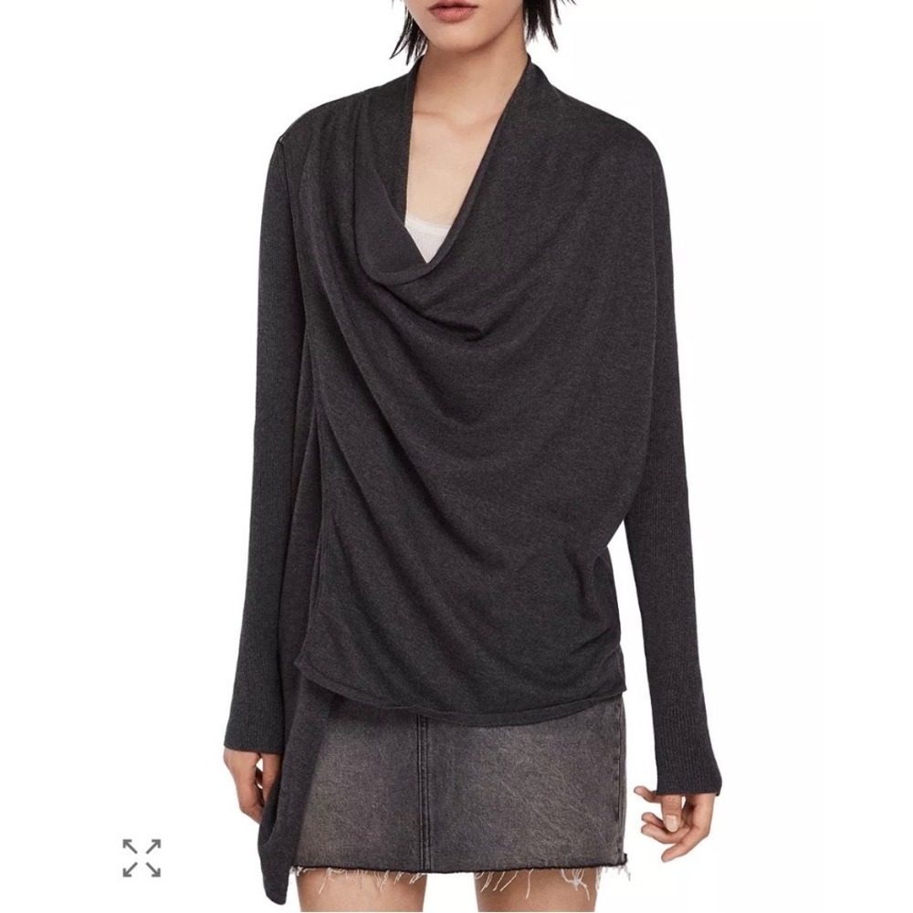 ALLSAINTS Black Charcoal Asymmetrical Drina Drape Cardigan Sweater Size 4
